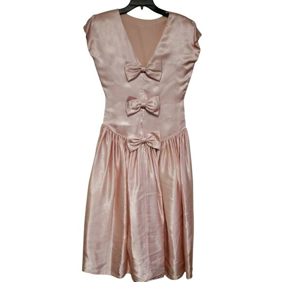 Dessy Creations Vintage Ballet Coquette Pink Satin Low Back Bow Midi Dress 10 - Picture 2 of 12